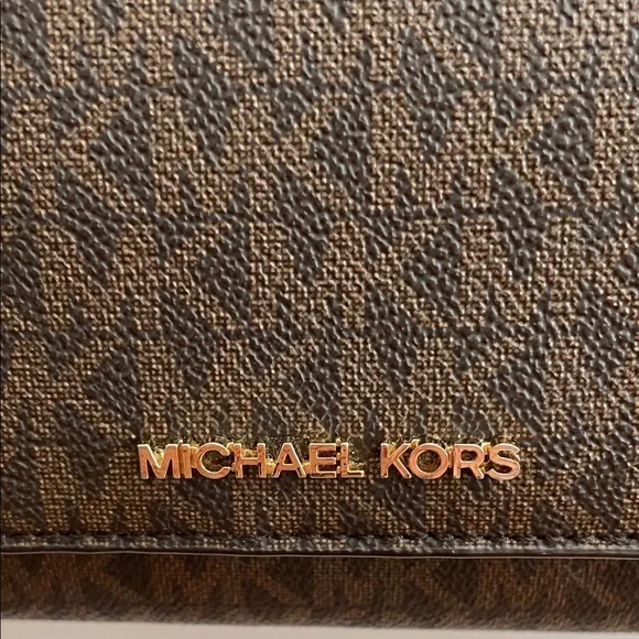 Michael Kors MiniSignature Brown Crossbody Bag with Gold Accents